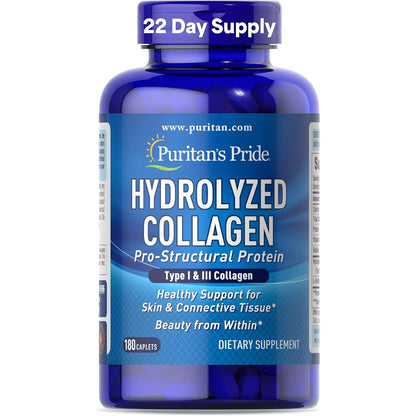 Puritan's Pride Hydrolyzed Collagen 1000 mg - 180 caplets Protein Supplement