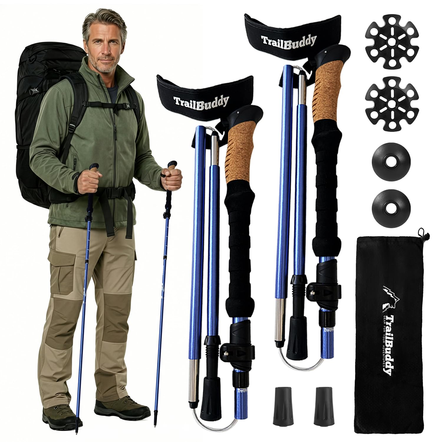 Buy now TrailBuddy Trekking Poles – Lightweight 7075 Aluminum Hiking Poles for Women, Men & Seniors – Collapsible or Foldable Walking Sticks for Travel, Trails & Balance Blue Lake Foldable at indiglob india
