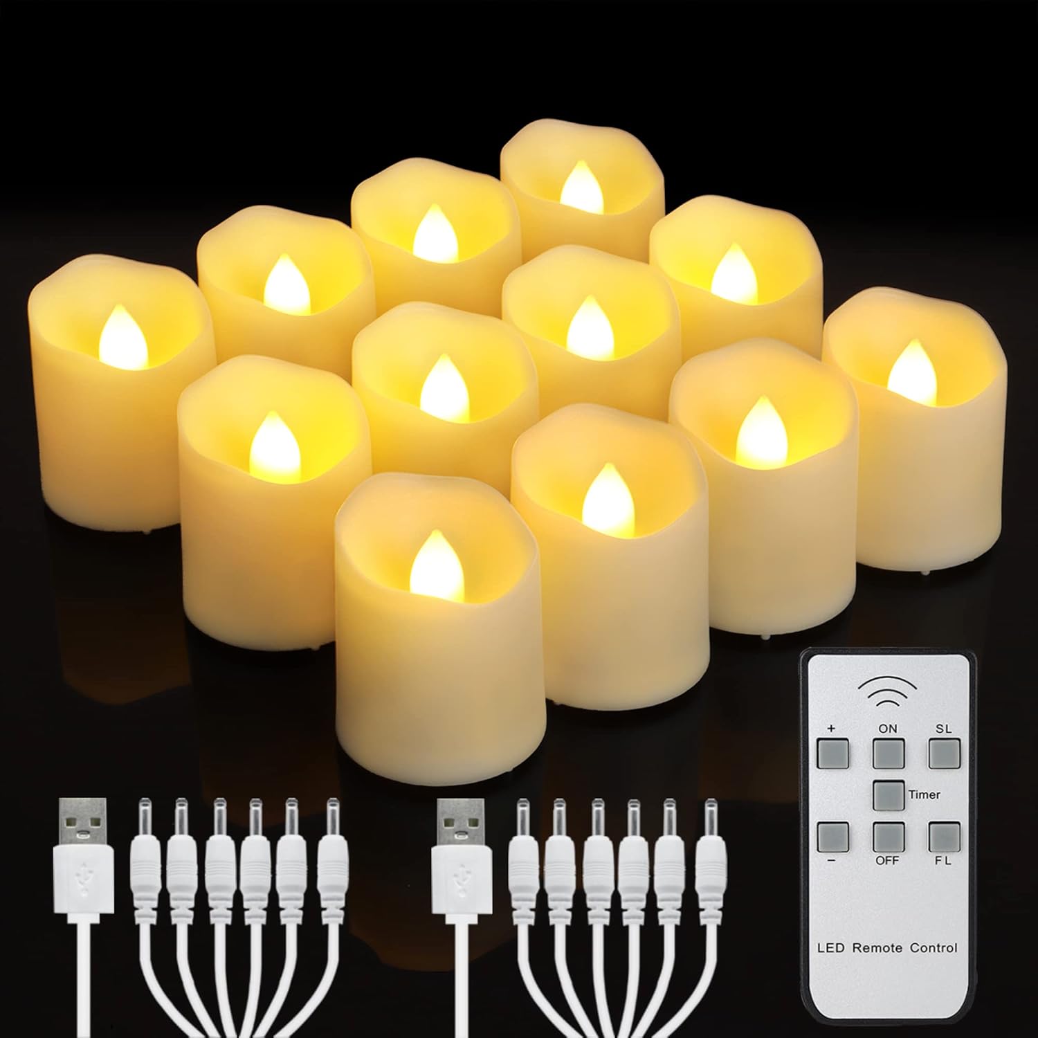 Buy now Rechargeable Flameless Tea Lights Candles with Timer & Remote, 12pcs Flickering LED Votive Candles with 2 USB Charging Cables, Warm White Light Electric Fake Candle for Home, Halloween Xmas Decor 12PCS Warm White at indiglob india