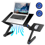 Buy now Adjustable Laptop Stand, Laptop Table Bed, Portable Lap Desk Foldable Table Workstation Notebook Riser Mouse Pad, Ergonomic Laptop Stand 2 CPU Cooling Fan, Best Gifts, Black laptop table at indiglob india