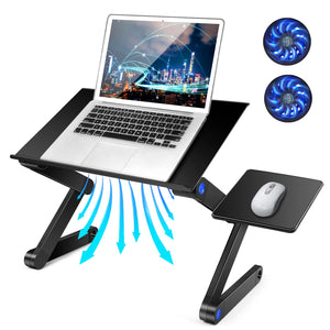 Buy now Adjustable Laptop Stand, Laptop Table Bed, Portable Lap Desk Foldable Table Workstation Notebook Riser Mouse Pad, Ergonomic Laptop Stand 2 CPU Cooling Fan, Best Gifts, Black laptop table at indiglob india