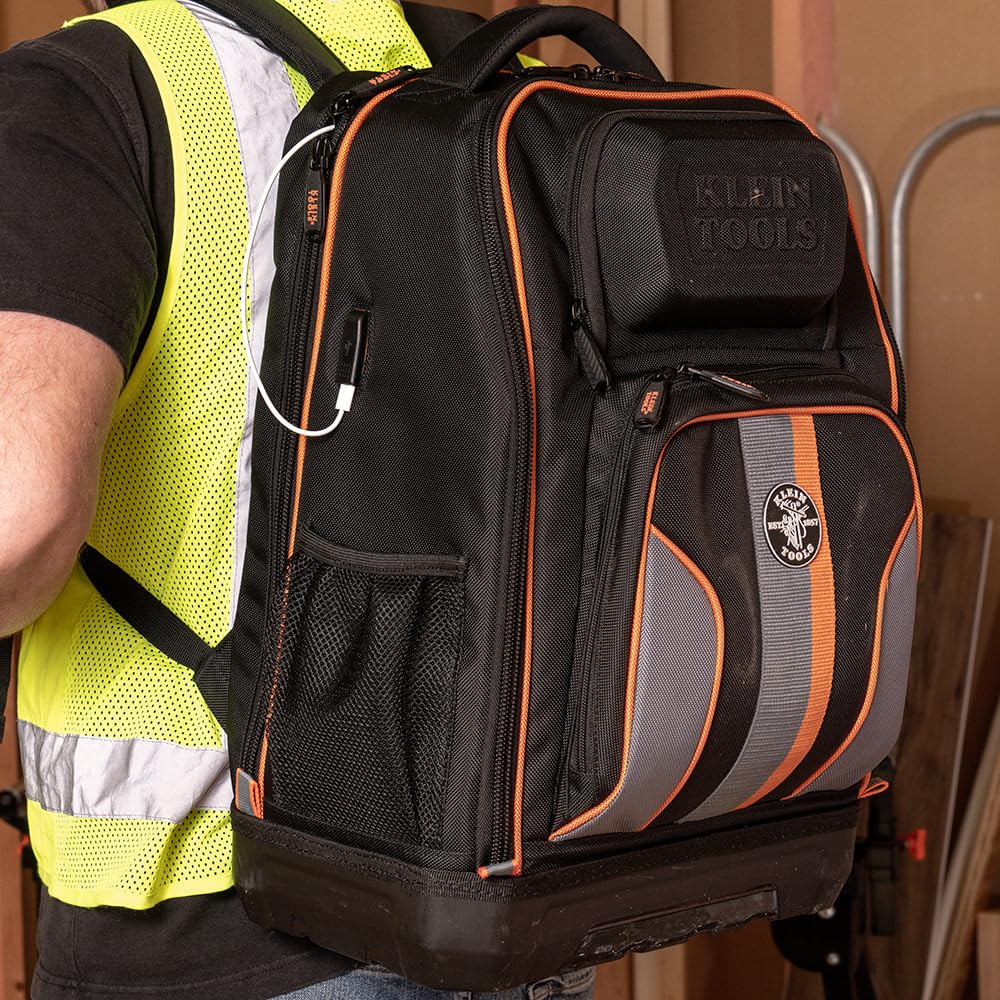 Buy now Klein Tools 62805BPTECH 28-Pocket Laptop Backpack Tool Bag, Tradesman Pro Extra-Large Tech Tool Backpack with Molded Bottom, Charging Port at indiglob india