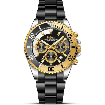 BIDEN Mens Watches Chronograph Stainless Steel Waterproof Date Analog Quartz Watch Business Wrist Watches for Men
