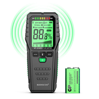 Buy now Pinless Moisture Meter for Wood Concrete – Digital Moisture Tester with 3-Color LCD Display, Audible Alarm & HOLD Function – Ideal for Firewood, Lumber, Home Inspections (Green) at indiglob india