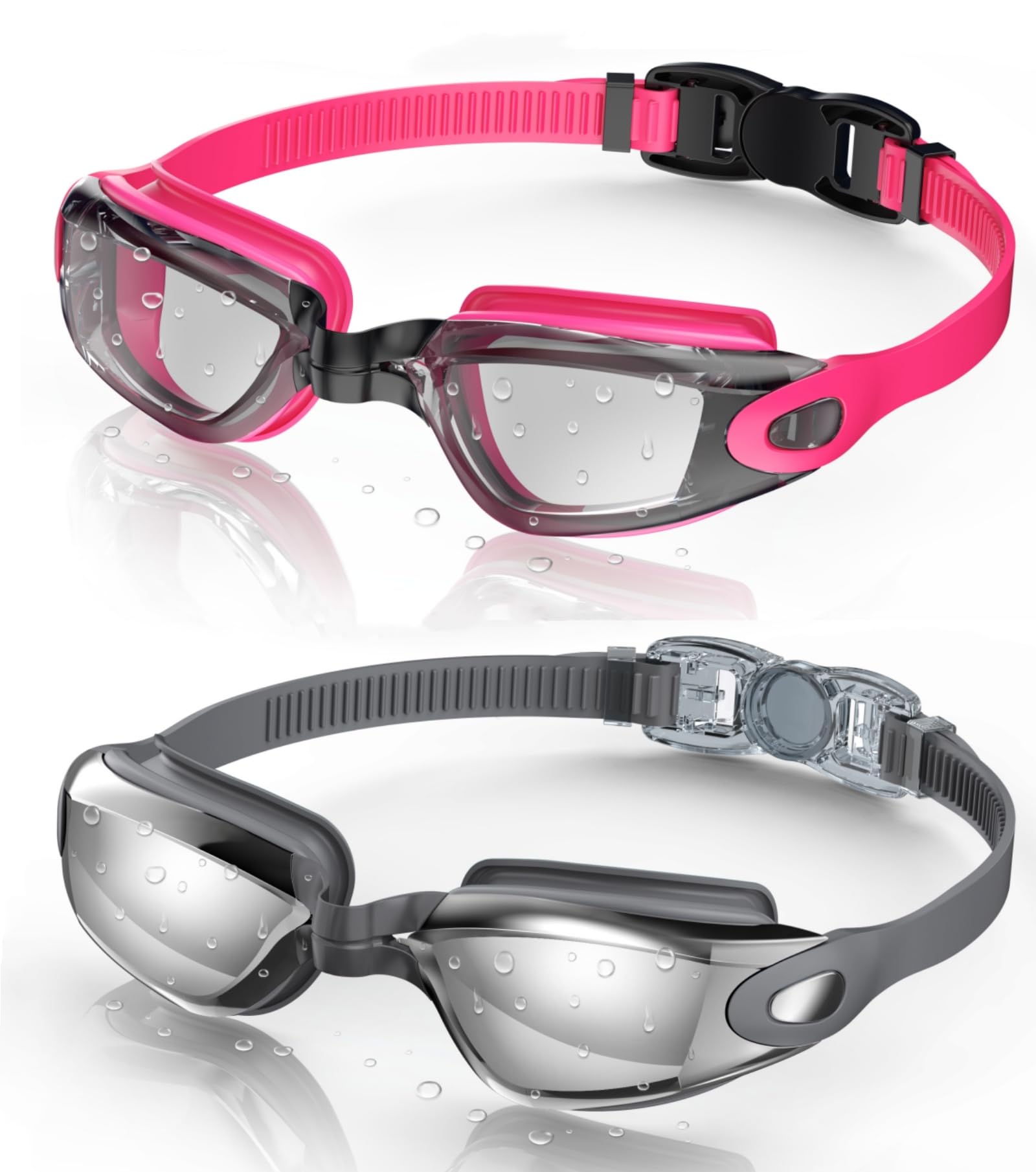 Buy now Aegend Swim Goggles, 2 Pack Swimming Goggles No Leaking Adult Men Women Youth Raspberry-red Black & Gray Silver at indiglob india