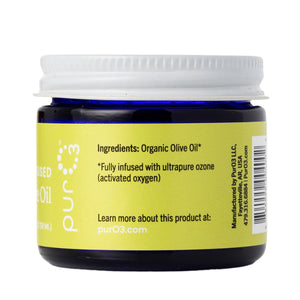 PurO3 Ozonated Olive Oil – Pure, Natural, Organic Skincare for Face & Body – Oxygenated Healing Lotion, Moisturizer & Beauty Cream in a Glass Jar – O3 Therapy Salve, 2 oz