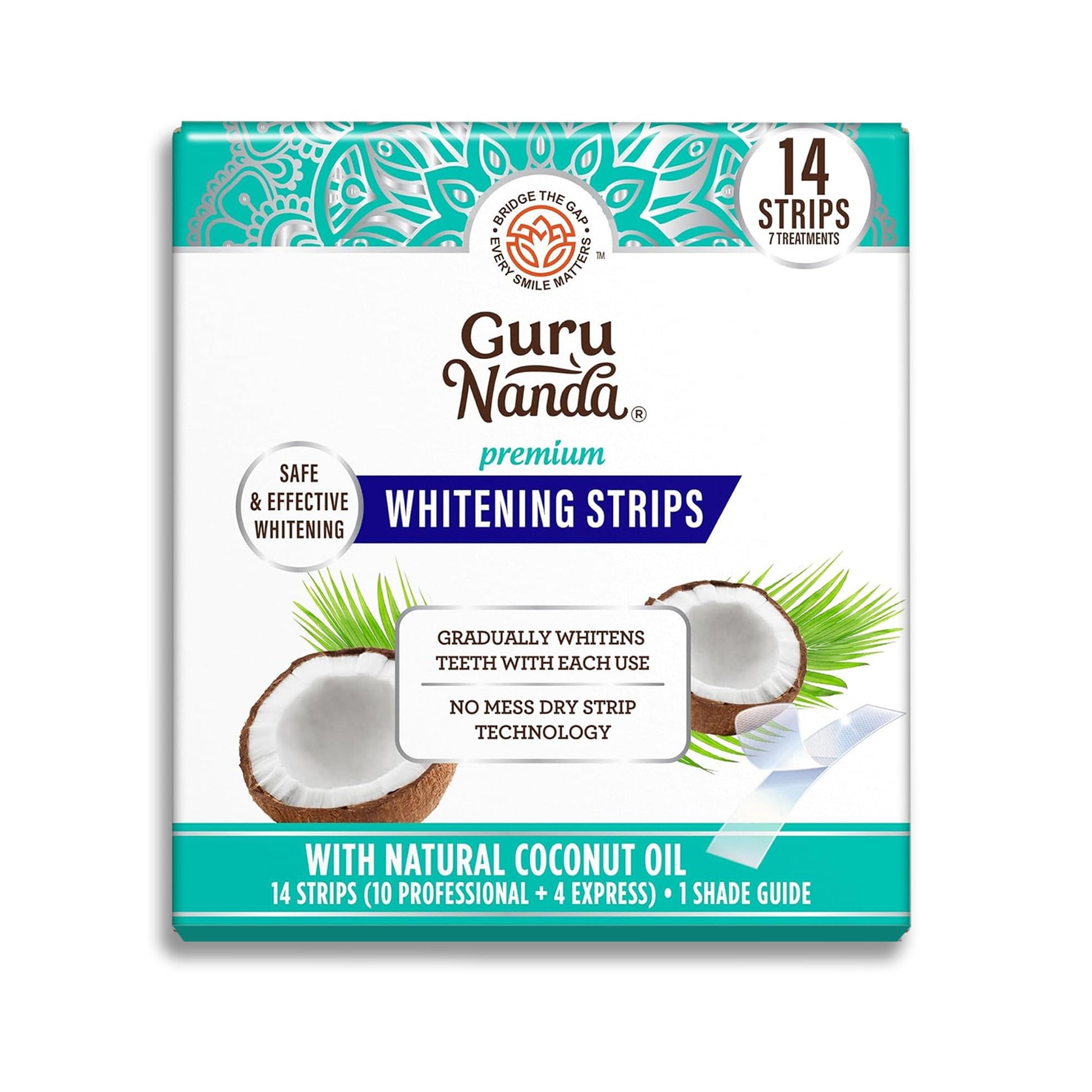 Buy now GuruNanda Teeth Whitening Strips - 7-Day Treatment with Non-Slip, Dry Strip Technology - Whitening Designed with Care for a Brighter Smile 14 Count (Pack of 1) at indiglob india