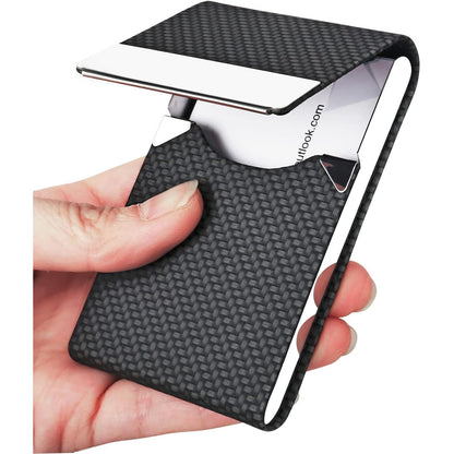 JuneLsy Business Card Holder - Professional Business Card Case Metal Name Card Holder Pocket Business Card Carrier for Men & Women with Magnetic Shut (bz-Black)