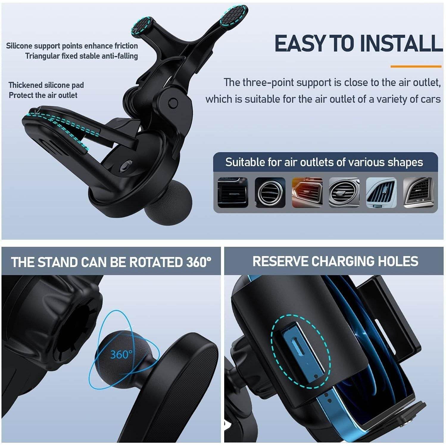 15W Qi Wireless Car Charger Mount Holder Compatible for Samsung Galaxy Z Fold7 Fold6 Fold5 Fold4 Fold3 Fold2 Fold 4.3in-6.9in Phone Auto Clamp Fast Charger - My Store