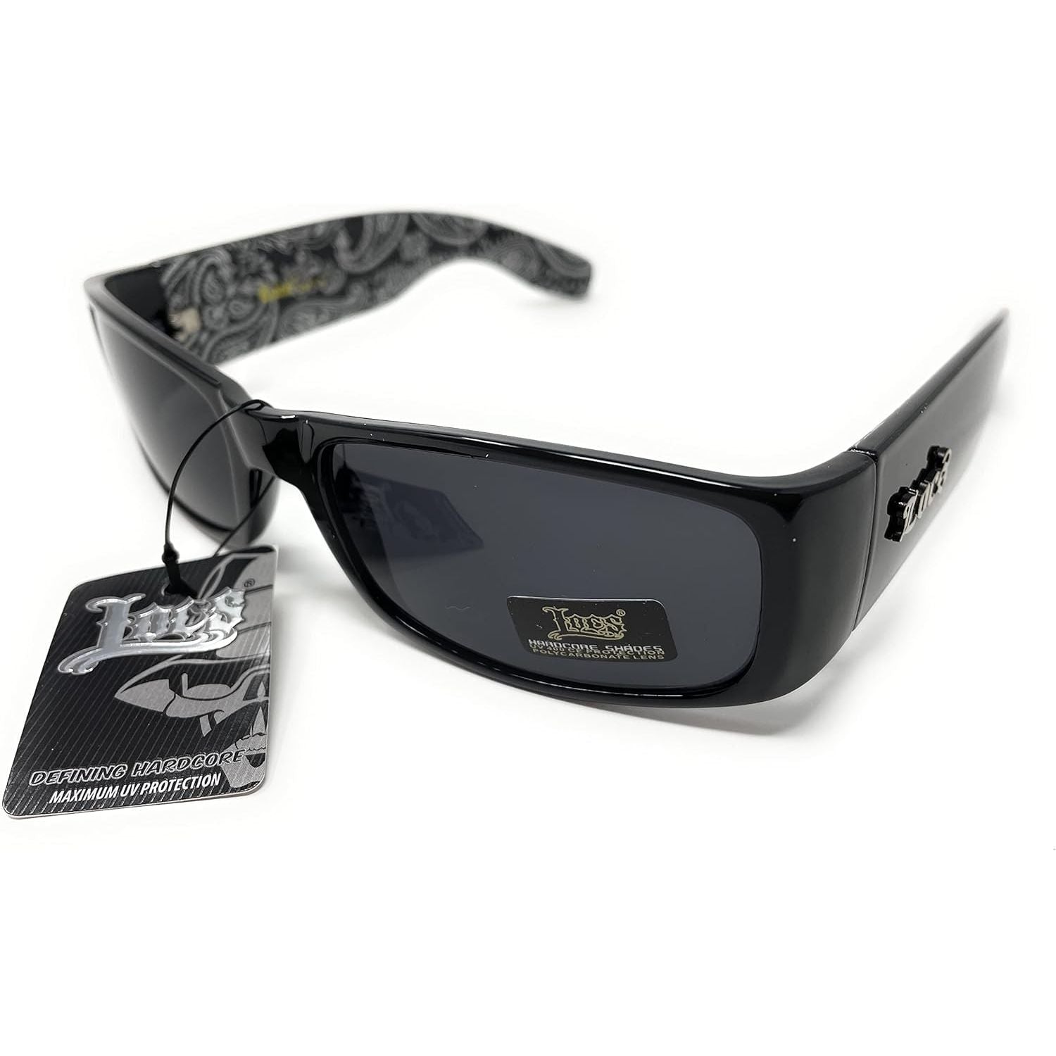 Buy now Locs Mens Hardcore Wrap Around Sunglasses with Bandana Print Inside, Black - Black Inside, Medium at indiglob india