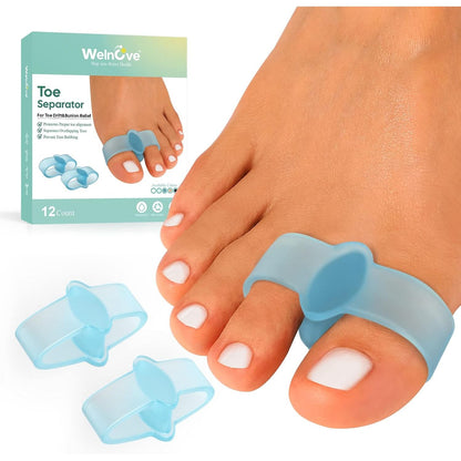 Welnove Pack of 12 Bunion Corrector, Toe Separators with 2 Loops, Big Toe Spacer Suitable for Bunion and Overlap Toe (White)
