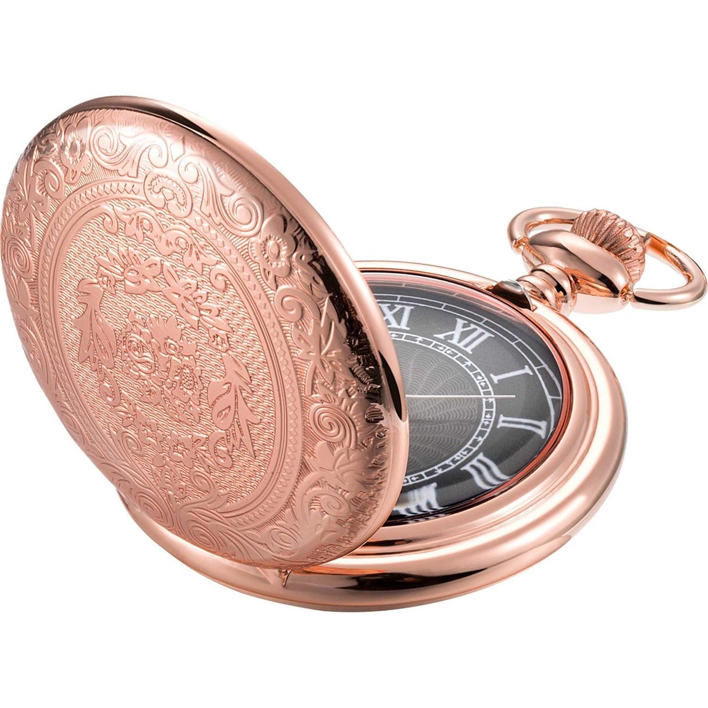 Men's Quartz Pocket Watch with Black Dial and Chain