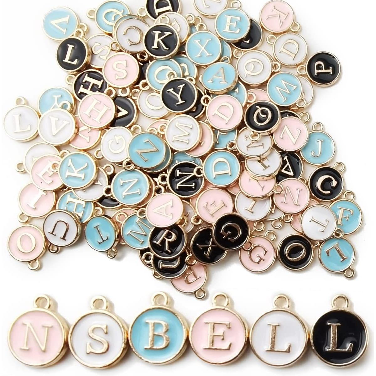 NSBELL 104PCS Letter Charms for Jewelry Making - Double Sided Alphabet Charms for Necklace & Bracelet