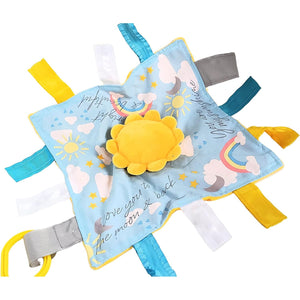 Baby Jack & Co 10x10 Sunshine Lovey Tag Toys for Babies - Baby Toys - Toys for Baby - Soft & Safe - Learn Shapes & Colors - Ideal Baby Toy & Baby Gift - BPA Free w/Stroller Clip