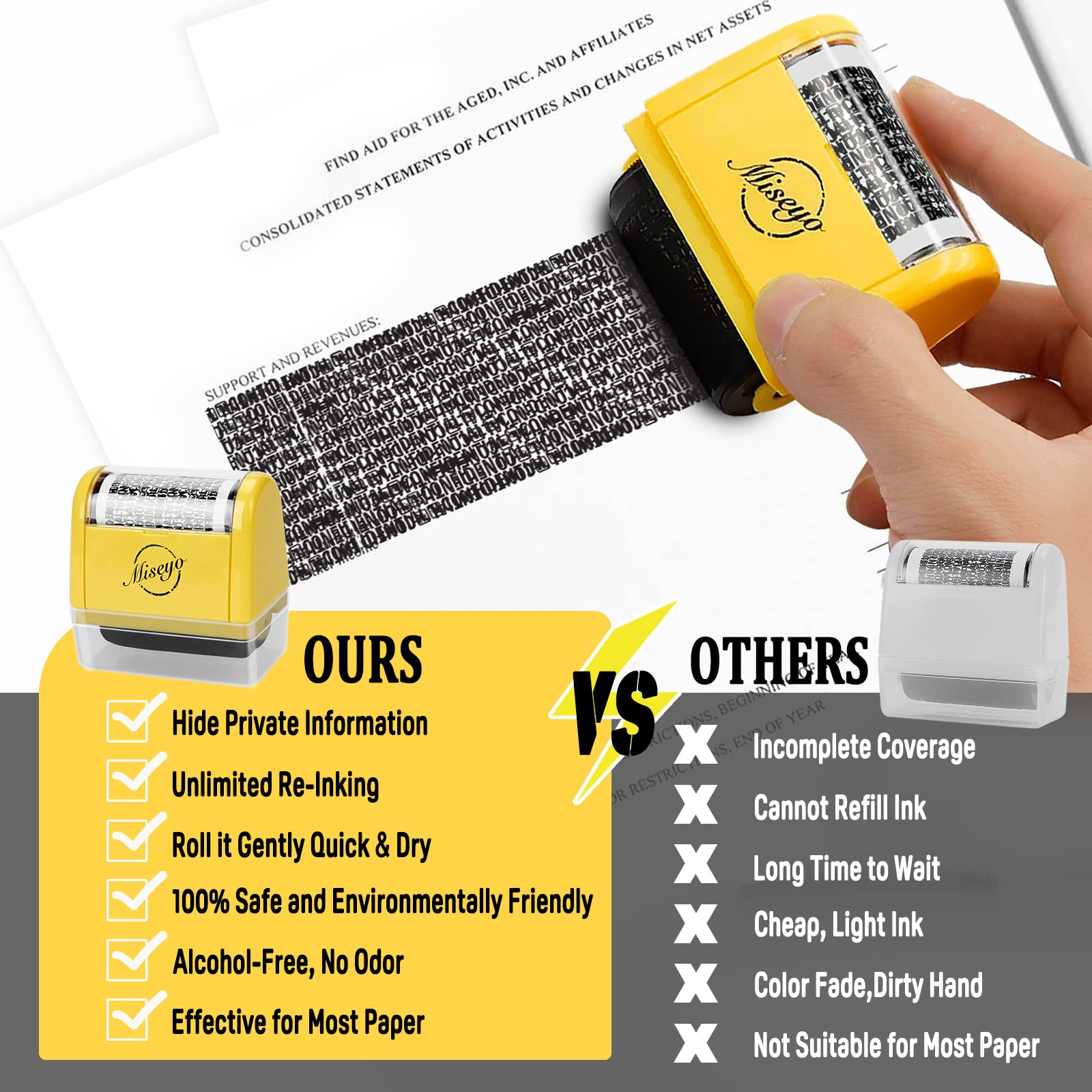 Buy now Miseyo Wide Identity Theft Protection Roller Stamp Set - Yellow (3 Refill Ink Included) at indiglob india
