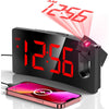 GOLOZA Projection Alarm Clock, Digital Clock with Modern Curved Design 180° Rotatable Projector, 3-Level Brightness Dimmer, Clear Red LED Display, Progressive Volume, 9mins Snooze,12/24H, for Bedroom - Red Digit+red Projection