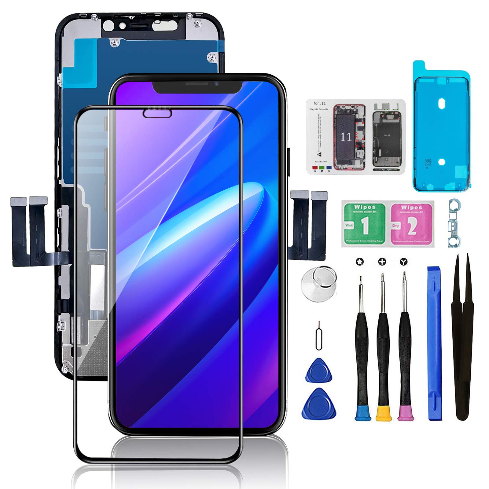Buy now for iPhone 11 Screen Replacement 6.1 3D Touch Screen LCD Display Digitizer for A2111, A2223, A2221 Cell Phone Repair Kits+ Waterproof Frame Adhesive Sticker+Screen Tempered Protector+Face ID at indiglob india