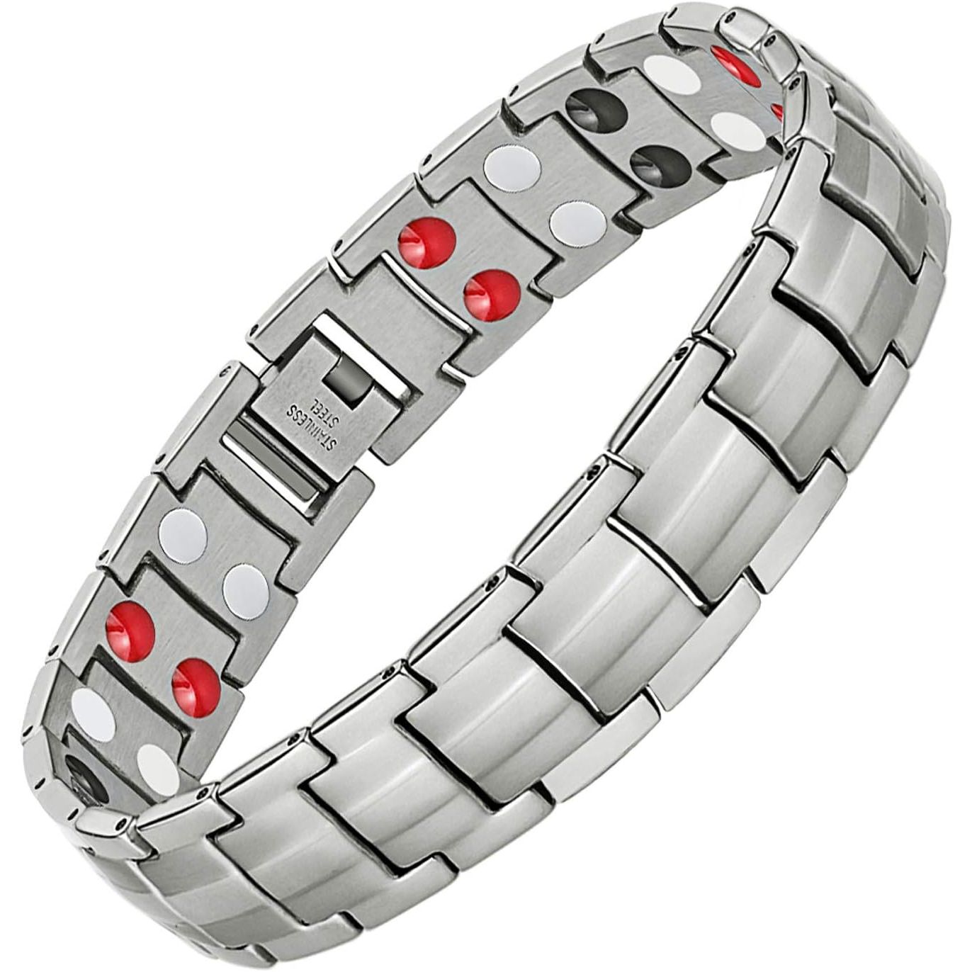Feraco Mens Magnetic Bracelet Titanium Steel Magnetic Bracelet with Double Row 4 Elements Magnets (Silver)