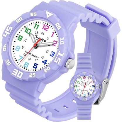 SOCICO Children Analog Watch for Boys Girls Waterproof Time Teaching Watch with Soft Band, Learning Time Wrist Watch Easy to Read Christmas Gifts for Kids Ages 3-12 Great Gifts