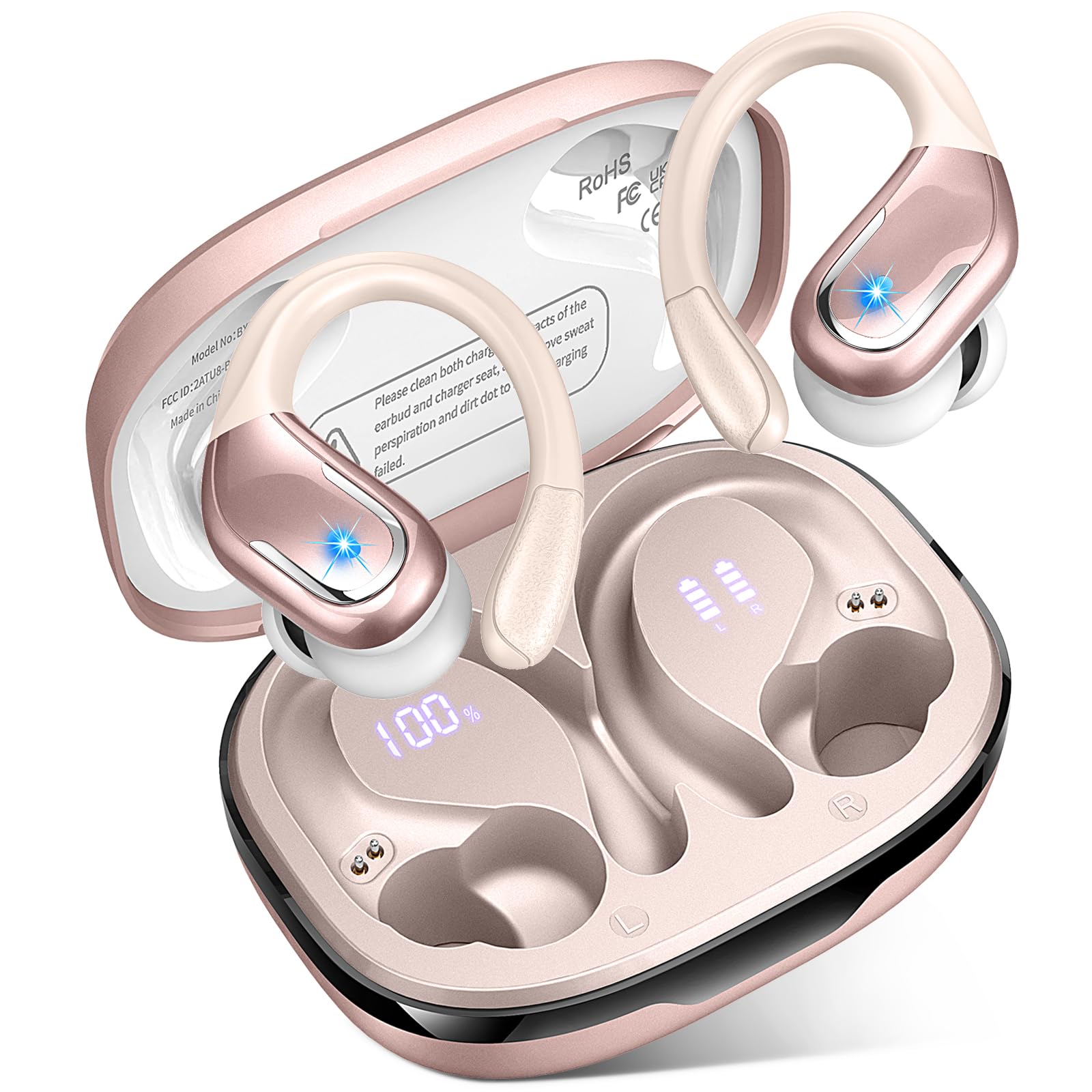 Buy now Ltinist Wireless Earbud, Bluetooth 5.3 Headphones Pure Bass Sound with Earhooks, 75H Battery Over Ear Headphones with Dual-LED Display, IP7 Waterproof Earphones Built-in Microphone for Running Sports at indiglob india