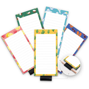 5 Pack Magnetic Notepads for Fridge with Pen Holder, Full Magnet Back Notepad, To Do List, Grocery Shopping, Summer Theme, 6" x 3", 50 Sheets, Magnet Memo Pad for Fridge, Locker, File Cabinet, etc