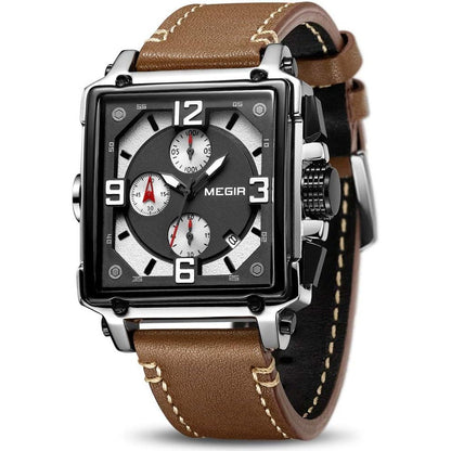 MEGIR Men's Analogue Army Military Chronograph Luminous Quartz Watch with Fashion Leather Strap for Sport & Business Work ML2061G
