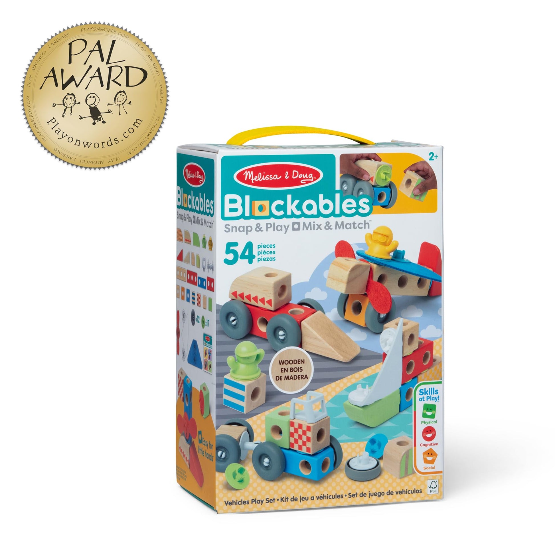 Buy now Melissa & Doug Blockables™ Vehicles Snap and Play, Mix and Match Connectable Wooden Building Blocks Play Set Toy for Preschool Boys and Girls (54 Pcs) at indiglob india