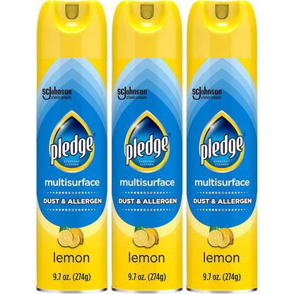Pledge Dust & Allergen Multisurface Cleaner, Aerosol Spray, Lemon Scent, 9.7oz (Pack of 3)