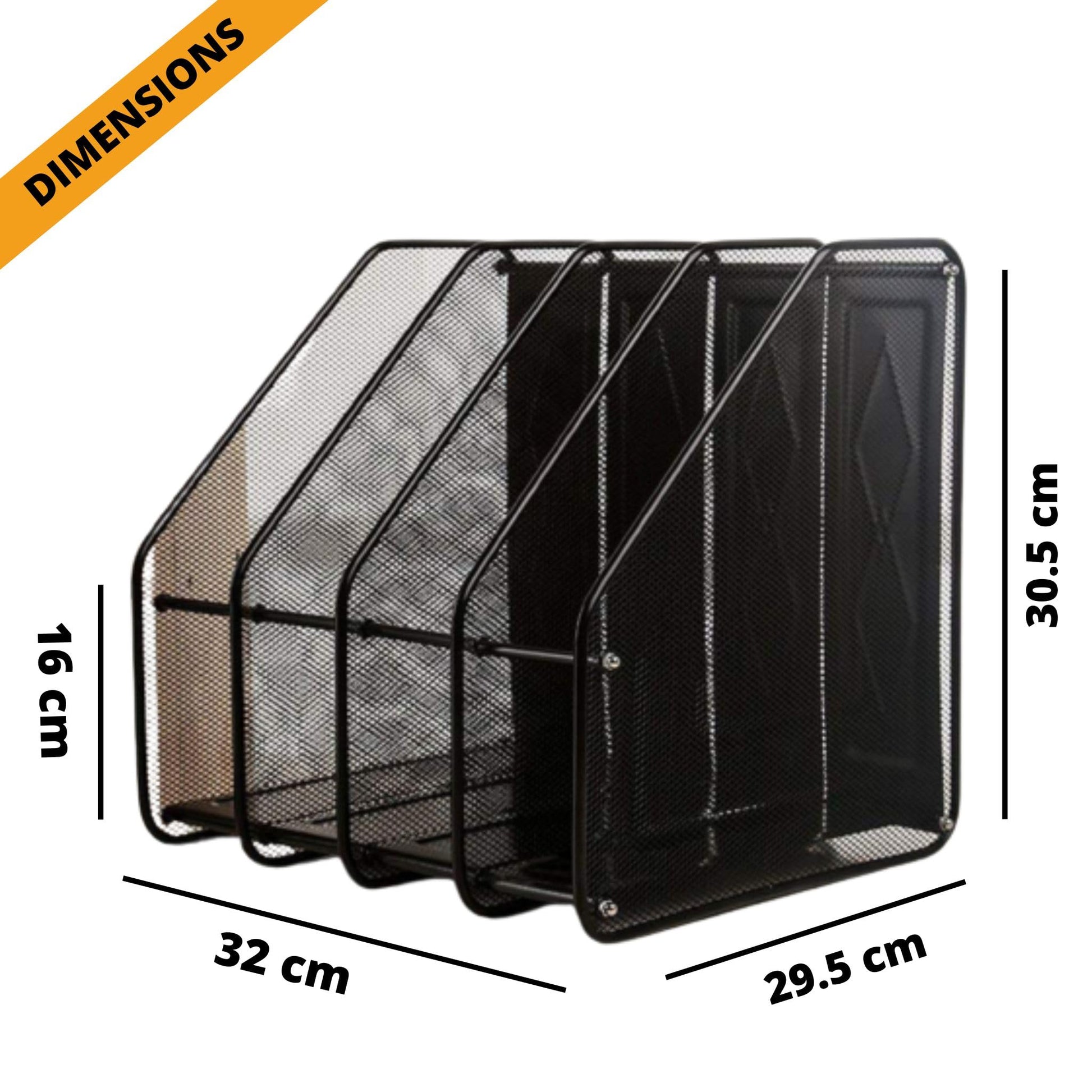 Buy now File Rack, 4-Slot Mesh Metal Magazines File Desk Organizer - Black Holder at indiglob india
