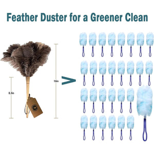 Feather Duster, Feather Dusters for Cleaning Ddzmz Fluffy Natural Genuine Ostrich Feathers with Wooden Handle Reusable Handheld Ostrich Feather Duster Cleaning Supplies, Gray and Brown(Length 16")