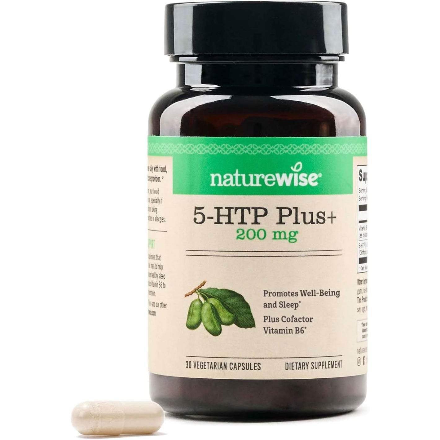 NatureWise 5-HTP 200mg Supplement from Griffonia Seeds with Cofactor Vitamin B6 - Mood Support and Natural Sleep Aid for Adults - Delayed-Release, Vegan - 30 Count[1-Month Supply]