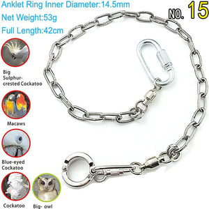 Pet Bird Leash Parrot Foot Chain Stainless Steel 304 Anklet Ring (Model 15, 14.5mm)