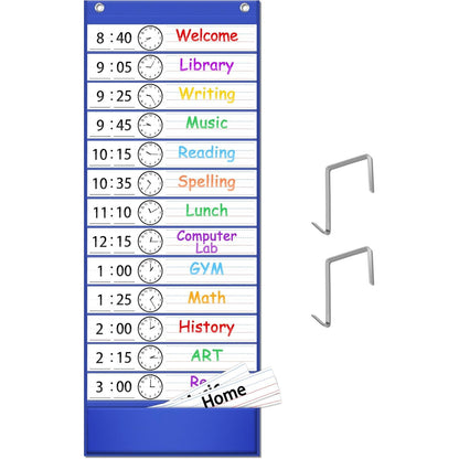 EAMAY Daily Schedule Pocket Charts, Teacher Schedule Chart with Resuable 18 Custom Cards, Classroom Pocket Chart for School Office or Homeschool Activities, Black