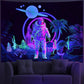 Amonercvita Blacklight Astronaut Tapestry UV Reactive Planet Tapestries Neon Cactus Tapestry Galaxy Space Tapestries Black Light Palm Tree Wall Hanging for Room