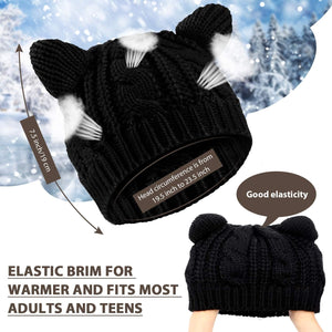 SATINIOR Cute Cat Ear Beanie Hat Cat Knitted Hat Winter Cable Knit for Women