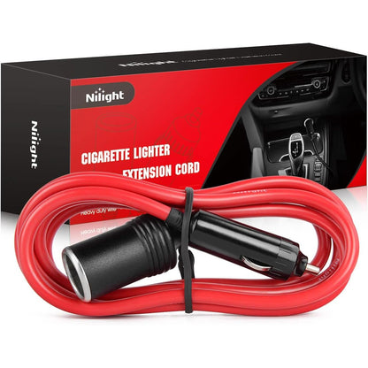Nilight NI-WA-01C Cigarette Lighter Extension Cord Cable Heavy Duty 14ft 12V/24V Car Charger with Cigarette Lighter Socket