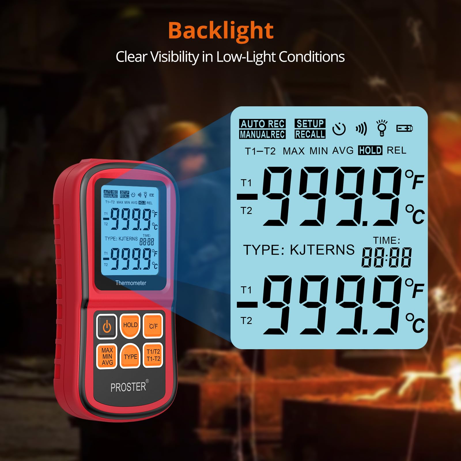 Buy now Proster Digital Thermocouple Temperature Thermometer Dual Channel - with Two K-Type Thermocouple Probe, Backlight LCD Thermometer for K J T E R S N Type at indiglob india