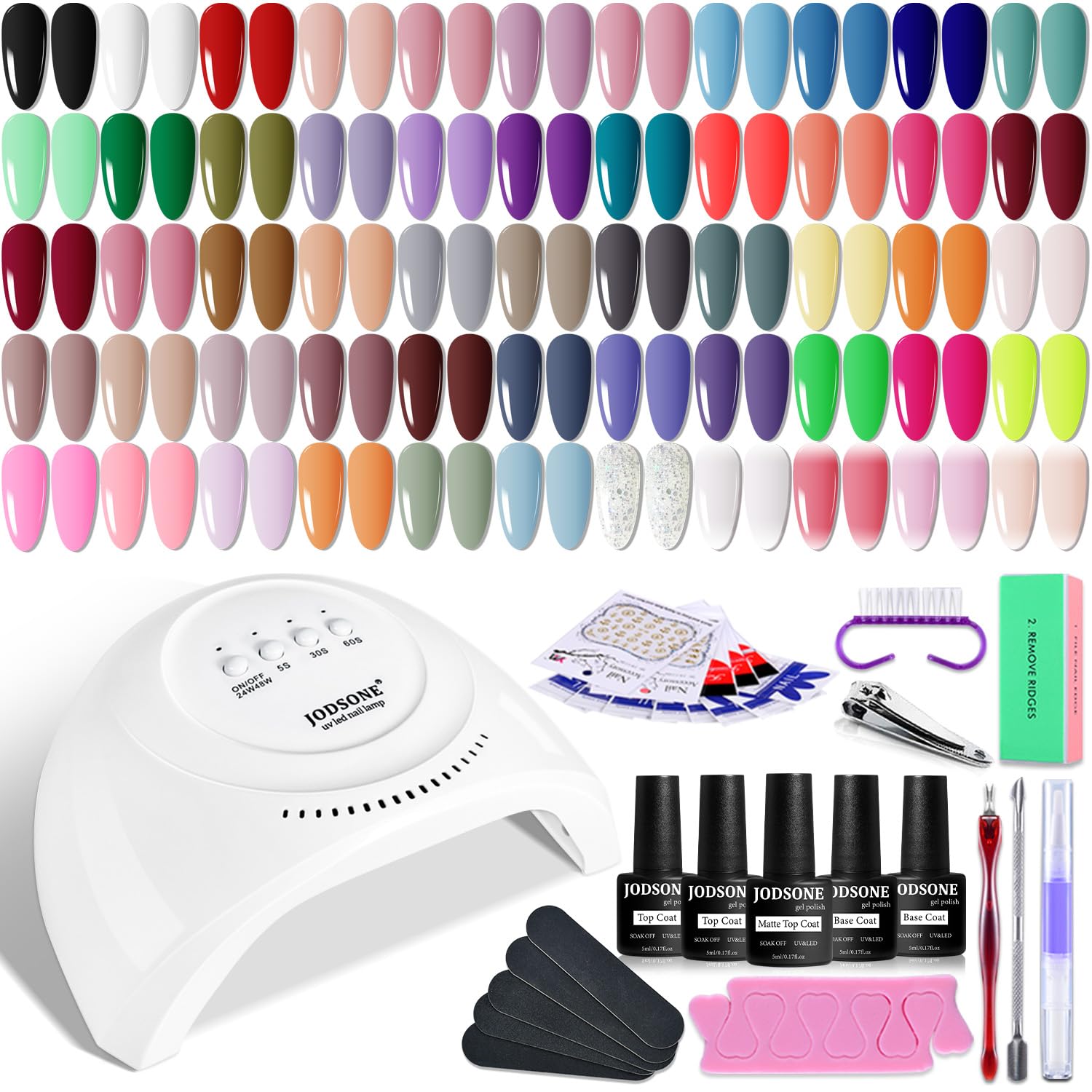 Buy now JODSONE 36 PCS Gel Nail Polish Set-32 Colors Gel Polish Kit Base Coat Glossy Matte and Glitter Top Coat Nail Polish Set Green Blue Red Pink Collection Gifts for Women 60KIT 01 at indiglob india