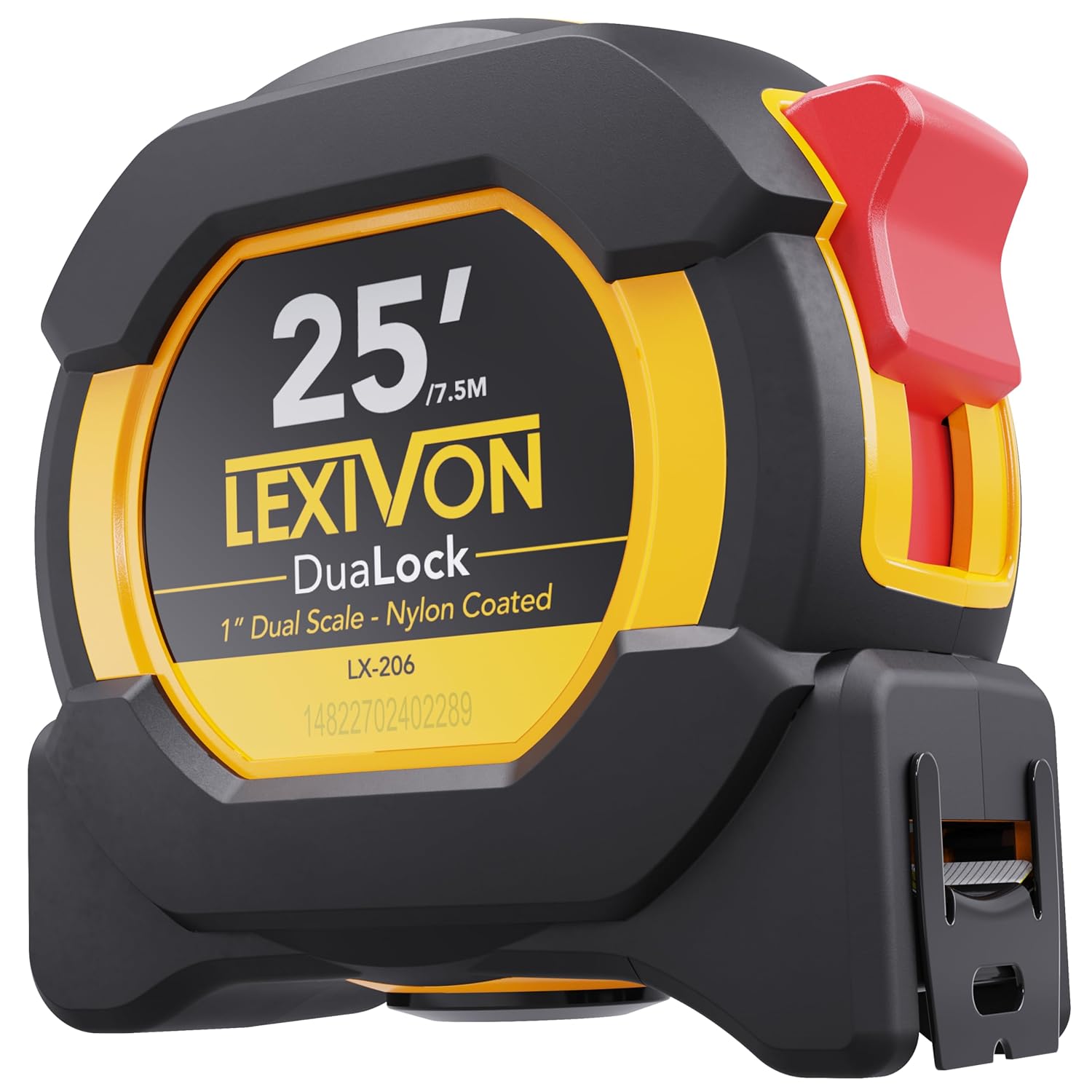 Buy now LEXIVON 25Ft/7.5m AutoLock Tape Measure | 1-Inch Wide Blade with Nylon Coating, Matte Finish White & Yellow Dual Sided Rule Print | Ft/Inch/Fractions/Metric (LX-205) 1-Pack DuaLock at indiglob india