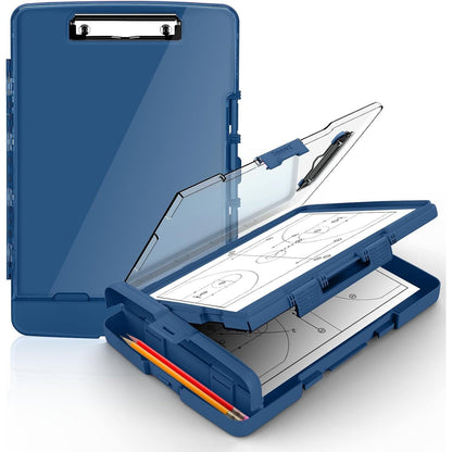 Sooez Original Clipboard with 2 Storage & Pen Holder, Heavy Duty Clip Boards 8.5x11 with Dual Storage, Clearview Dry Erase Coach Clipboard with Real Hinge, High Capacity, School & Office Supplies