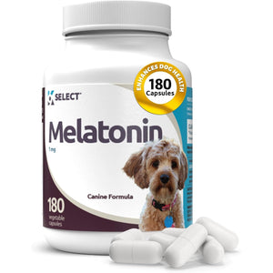 K9 Select Melatonin for Dogs - Calming Aid Tasty Dog Supplement - Helps Overall Health with Quiet Moments and Composure - Reduce Stress Calming Treats for Small Dogs - 1 mg, 180 Vegetable Capsules