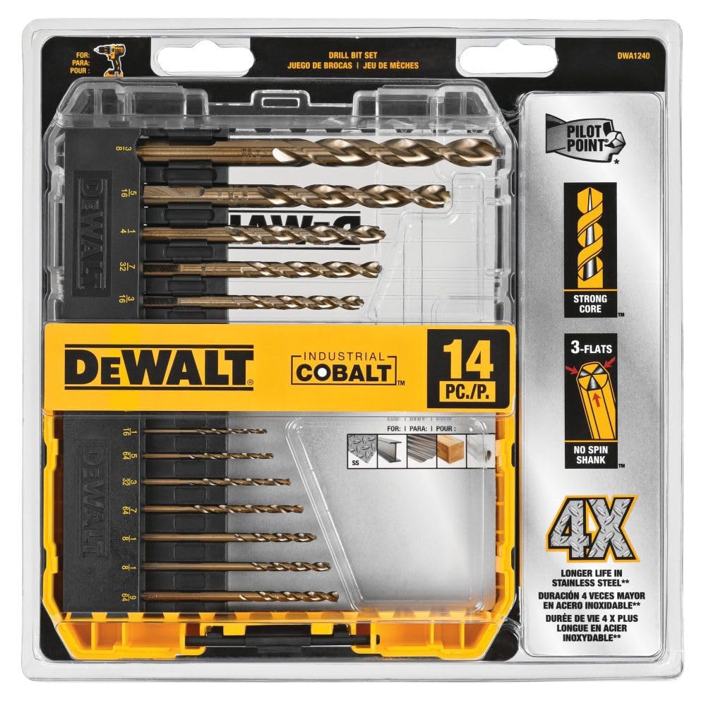 Buy now DEWALT Cobalt Alloy Steel Drill Bit Set with Pilot Point, 14-Piece (DWA1240) at indiglob india