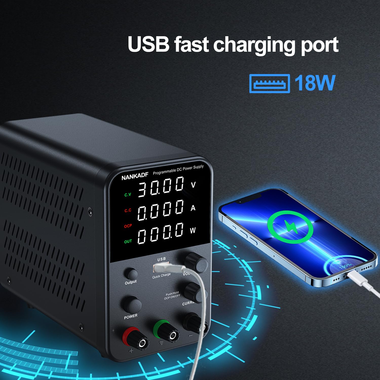Buy now DC Power Supply Variable, Bench Power Supply with Encoder Adjustment Knob, Output Enable/Disable Button, Adjustable Power Supplies with USB Quick-Charge, Short Circuit Alam (30V 10A Black) at indiglob india