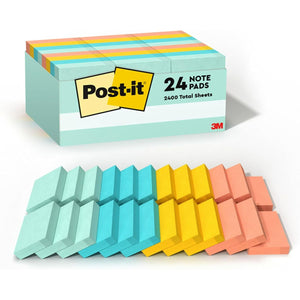 Post-it Notes, 1.5x2 in, 24 Pads, America's #1 Favorite Sticky Notes, Beachside Café Collection, Pastel Colors, Clean Removal, Recyclable