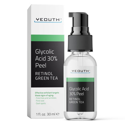 YEOUTH Glycolic Acid Peel for Face, At Home Exfoliator Aha 30% Glycolic Acid Face Peel with Retinol, Designed to Refresh & Smooth the Appearance of Skin 1oz