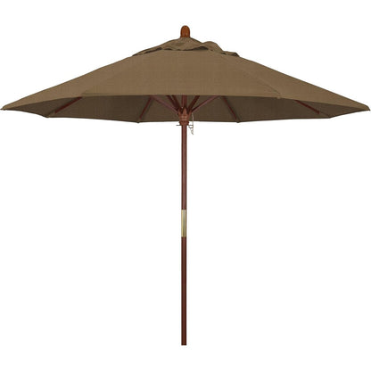 California Umbrella 9' Round Hardwood Frame Market Umbrella, Stainless Steel Hardware, Push Open, Navy Blue Olefin