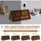 Kogonee Wooden Digital Alarm Clock, 0-100% Dimmer, 2 Alarm Settings, Weekday/Everyday Mode, 9 Mins Snooze, 12/24H, Temperature and Date Display for Office, Travel, Bedroom Alarm Clock (Brown)