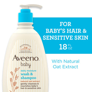 Buy now Aveeno Baby Daily Moisture Gentle Body Wash & Shampoo with Oat Extract, 2-in-1 Baby Bath Wash & Hair Shampoo, Tear- & Paraben-Free for Hair & Sensitive Skin, Lightly Scented, 18 fl. oz at indiglob india