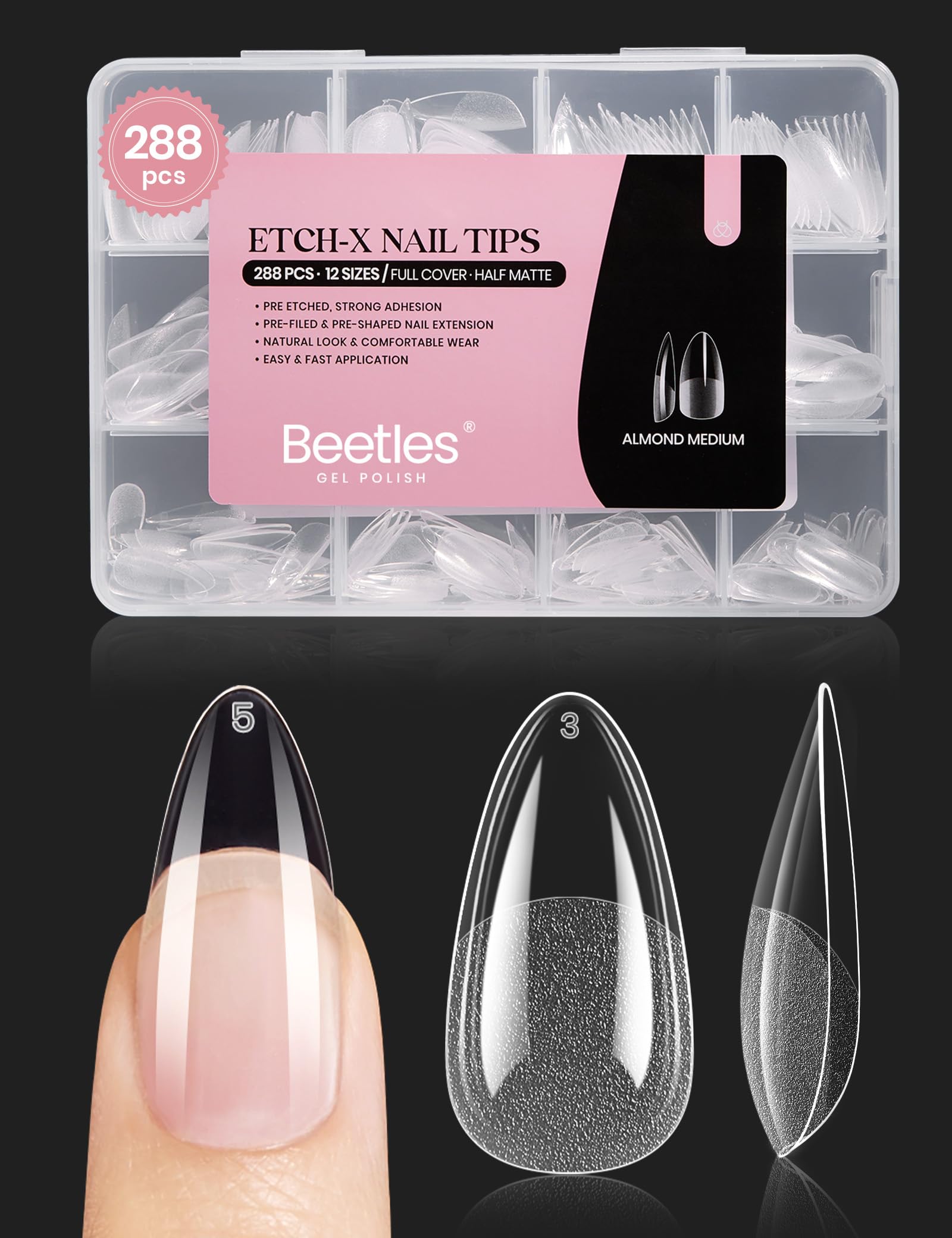 Buy now beetles Gel Polish 2Pcs 15ml Nail Glue Kit for Acrylic Nails, 5 in 1 Super Strong Brush in Nail Gel Glue for False Nails Tips and Gel Nail Polish Led Lamp Required 1-3-Almond Medium 288pcs (Etch X Nail Tips) at indiglob india