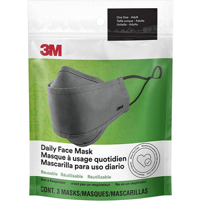 3M Daily Face Mask, Reusable, Washable, Adjustable Ear Loops, Lightweight Cotton Fabric, 3 Pack